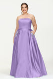 Strapless Satin A Line Princess Dress Rhinestone Ruched Formal Evening Prom Party Dresses
