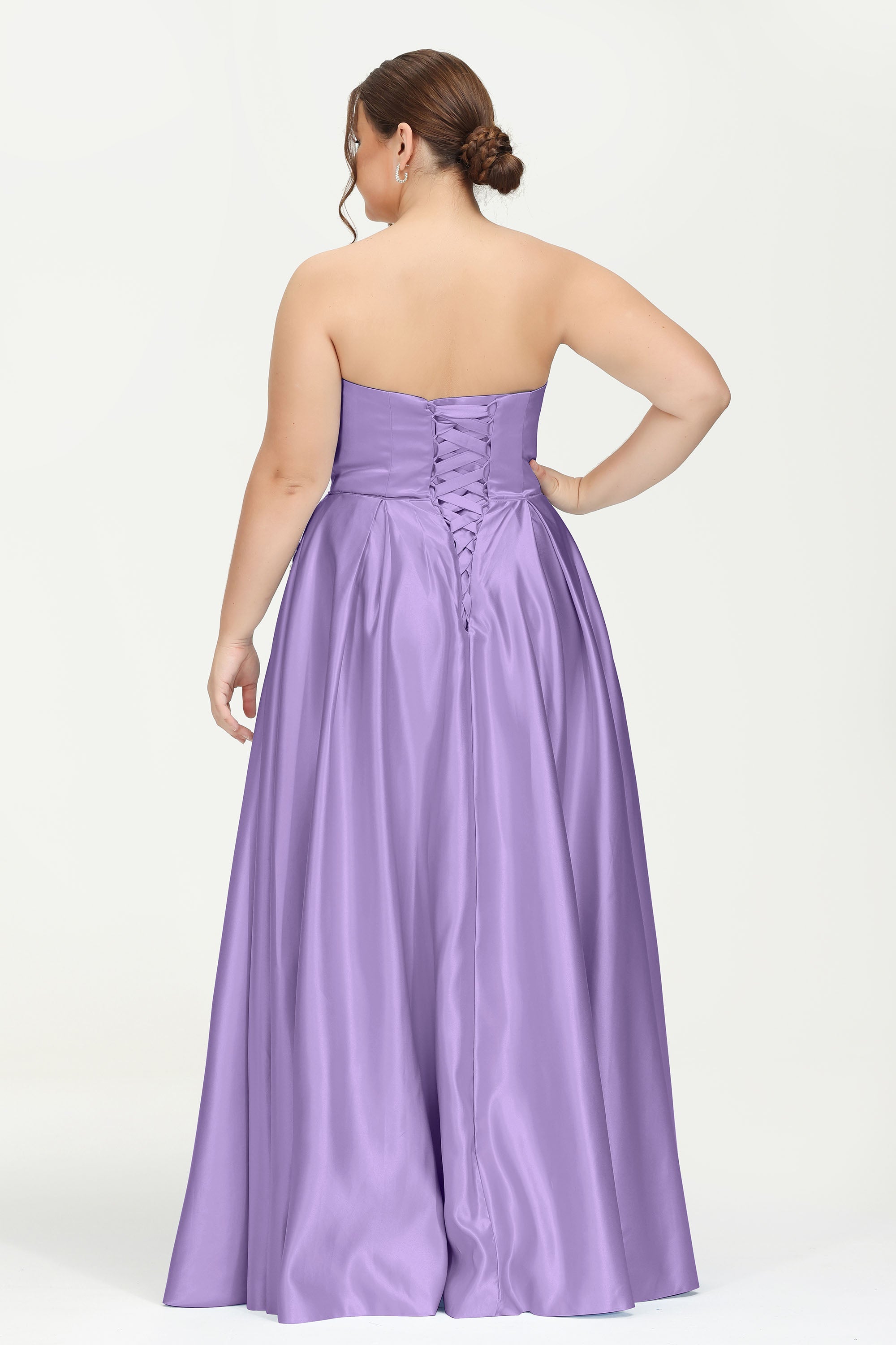 Strapless Satin A Line Princess Dress Rhinestone Ruched Formal Evening Prom Party Dresses