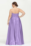 Strapless Satin A Line Princess Dress Rhinestone Ruched Formal Evening Prom Party Dresses