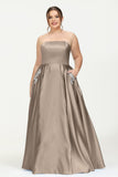 Strapless Satin A Line Princess Dress Rhinestone Ruched Formal Evening Prom Party Dresses