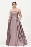 Strapless Satin A Line Princess Dress Rhinestone Ruched Formal Evening Prom Party Dresses