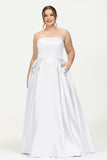 Strapless Satin A Line Princess Dress Rhinestone Ruched Formal Evening Prom Party Dresses
