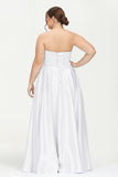 Strapless Satin A Line Princess Dress Rhinestone Ruched Formal Evening Prom Party Dresses