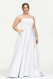 Strapless Satin A Line Princess Dress Rhinestone Ruched Formal Evening Prom Party Dresses