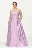 Strapless Satin A Line Princess Dress Rhinestone Ruched Formal Evening Prom Party Dresses
