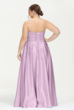 Strapless Satin A Line Princess Dress Rhinestone Ruched Formal Evening Prom Party Dresses