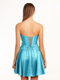A-line Strapless Fuchsia Pleated Homecoming Dress with Keyhole