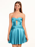 A-line Strapless Fuchsia Pleated Homecoming Dress with Keyhole