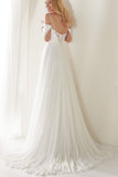 A-Line Spaghetti Straps Off-the-Shoulder Sweep Train Wedding Dress