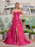 Stylish A Line Sweetheart Fuchsia Jacquard Satin Prom Dress