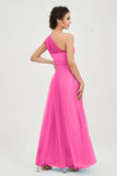 One Shoulder Tulle Ruched Bridesmaid Dress A Line Formal Evening Prom Dresses Gowns