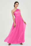 One Shoulder Tulle Ruched Bridesmaid Dress A Line Formal Evening Prom Dresses Gowns
