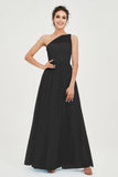 One Shoulder Tulle Ruched Bridesmaid Dress A Line Formal Evening Prom Dresses Gowns