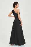 One Shoulder Tulle Ruched Bridesmaid Dress A Line Formal Evening Prom Dresses Gowns