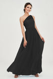 One Shoulder Tulle Ruched Bridesmaid Dress A Line Formal Evening Prom Dresses Gowns
