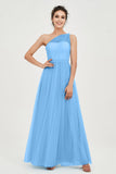 One Shoulder Tulle Ruched Bridesmaid Dress A Line Formal Evening Prom Dresses Gowns