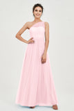 One Shoulder Tulle Ruched Bridesmaid Dress A Line Formal Evening Prom Dresses Gowns