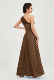 One Shoulder Tulle Ruched Bridesmaid Dress A Line Formal Evening Prom Dresses Gowns