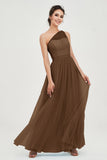 One Shoulder Tulle Ruched Bridesmaid Dress A Line Formal Evening Prom Dresses Gowns