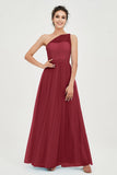 One Shoulder Tulle Ruched Bridesmaid Dress A Line Formal Evening Prom Dresses Gowns