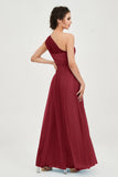 One Shoulder Tulle Ruched Bridesmaid Dress A Line Formal Evening Prom Dresses Gowns