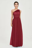 One Shoulder Tulle Ruched Bridesmaid Dress A Line Formal Evening Prom Dresses Gowns
