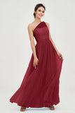 One Shoulder Tulle Ruched Bridesmaid Dress A Line Formal Evening Prom Dresses Gowns