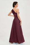 One Shoulder Tulle Ruched Bridesmaid Dress A Line Formal Evening Prom Dresses Gowns