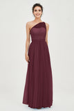 One Shoulder Tulle Ruched Bridesmaid Dress A Line Formal Evening Prom Dresses Gowns