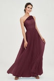 One Shoulder Tulle Ruched Bridesmaid Dress A Line Formal Evening Prom Dresses Gowns