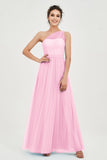 One Shoulder Tulle Ruched Bridesmaid Dress A Line Formal Evening Prom Dresses Gowns