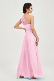 One Shoulder Tulle Ruched Bridesmaid Dress A Line Formal Evening Prom Dresses Gowns