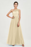 One Shoulder Tulle Ruched Bridesmaid Dress A Line Formal Evening Prom Dresses Gowns
