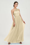 One Shoulder Tulle Ruched Bridesmaid Dress A Line Formal Evening Prom Dresses Gowns
