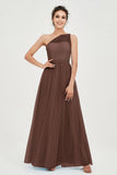 One Shoulder Tulle Ruched Bridesmaid Dress A Line Formal Evening Prom Dresses Gowns