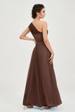 One Shoulder Tulle Ruched Bridesmaid Dress A Line Formal Evening Prom Dresses Gowns