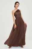 One Shoulder Tulle Ruched Bridesmaid Dress A Line Formal Evening Prom Dresses Gowns
