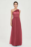 One Shoulder Tulle Ruched Bridesmaid Dress A Line Formal Evening Prom Dresses Gowns