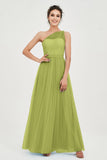 One Shoulder Tulle Ruched Bridesmaid Dress A Line Formal Evening Prom Dresses Gowns