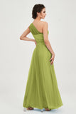One Shoulder Tulle Ruched Bridesmaid Dress A Line Formal Evening Prom Dresses Gowns
