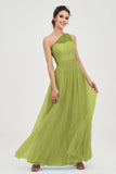 One Shoulder Tulle Ruched Bridesmaid Dress A Line Formal Evening Prom Dresses Gowns