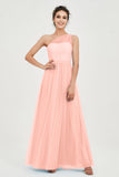 One Shoulder Tulle Ruched Bridesmaid Dress A Line Formal Evening Prom Dresses Gowns