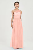 One Shoulder Tulle Ruched Bridesmaid Dress A Line Formal Evening Prom Dresses Gowns