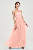 One Shoulder Tulle Ruched Bridesmaid Dress A Line Formal Evening Prom Dresses Gowns