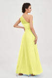 One Shoulder Tulle Ruched Bridesmaid Dress A Line Formal Evening Prom Dresses Gowns