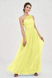 One Shoulder Tulle Ruched Bridesmaid Dress A Line Formal Evening Prom Dresses Gowns