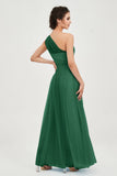 One Shoulder Tulle Ruched Bridesmaid Dress A Line Formal Evening Prom Dresses Gowns
