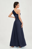 One Shoulder Tulle Ruched Bridesmaid Dress A Line Formal Evening Prom Dresses Gowns