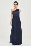 One Shoulder Tulle Ruched Bridesmaid Dress A Line Formal Evening Prom Dresses Gowns