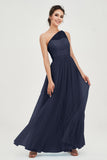 One Shoulder Tulle Ruched Bridesmaid Dress A Line Formal Evening Prom Dresses Gowns